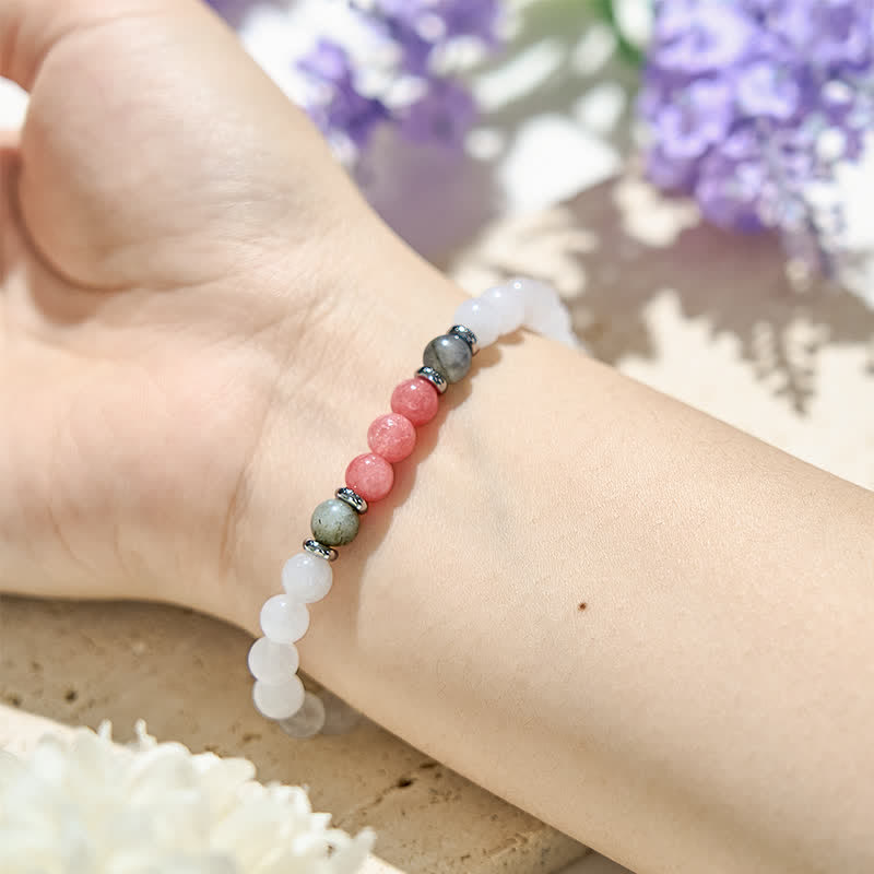 Bracciale di perline di labradorite e quarzo fragola in cristallo trasparente Olivenorma 