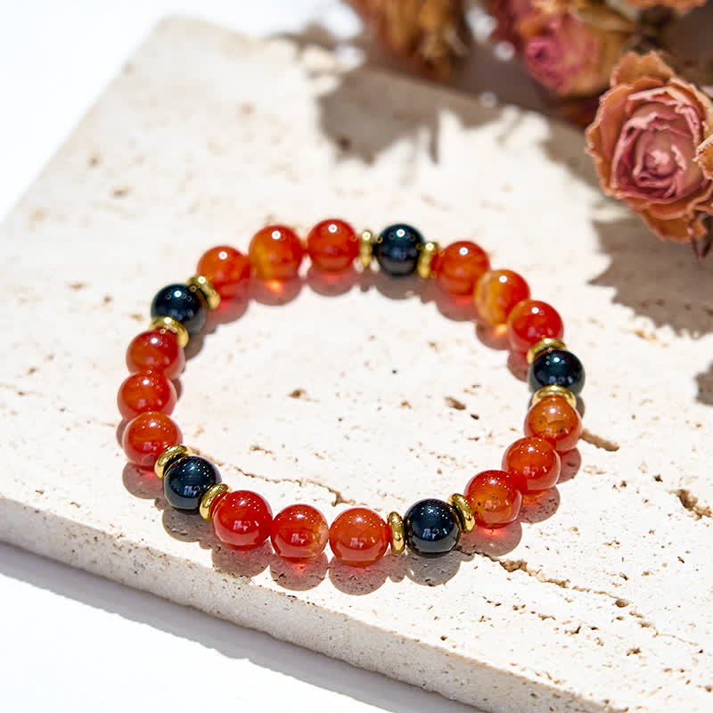 Bracciale Olivenorma con perline di onice nero e quarzo rubino naturale