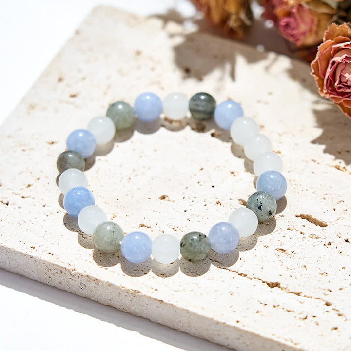 Bracciale Olivenorma con perline di labradorite e acquamarina cristallina naturale 