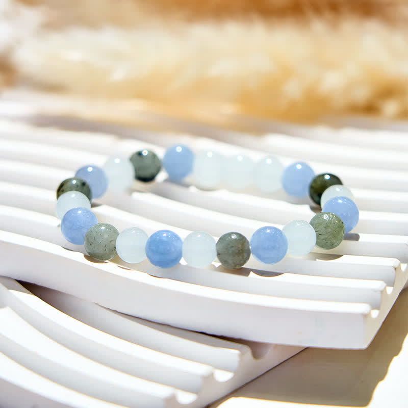 Bracciale Olivenorma con perline di labradorite e acquamarina cristallina naturale 