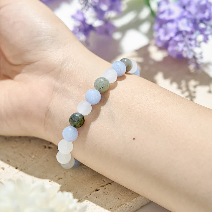 Bracciale Olivenorma con perline di labradorite e acquamarina cristallina naturale 