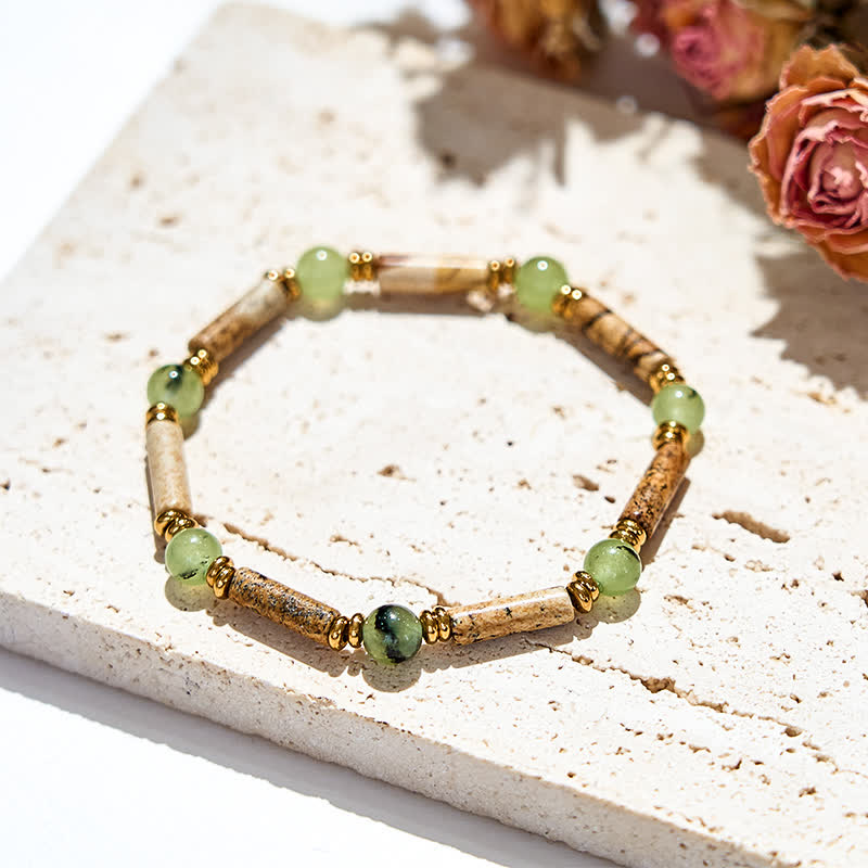 Braccialetto di perline di diaspro prehnite naturale Olivenorma 