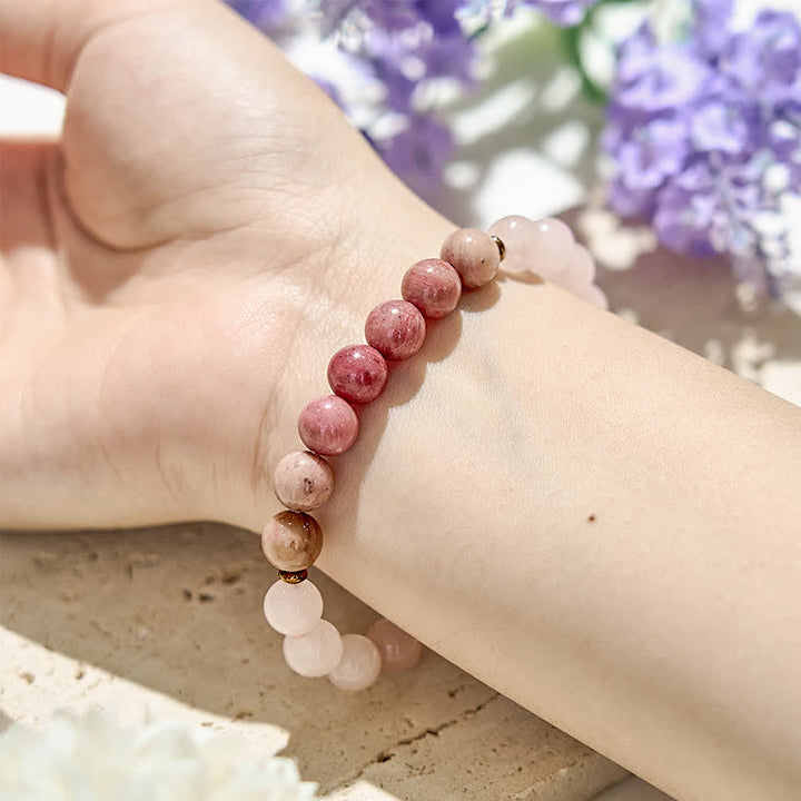 Bracciale Olivenorma in perline di quarzo rosa naturale rodonite 