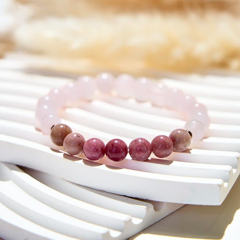 Bracciale Olivenorma in perline di quarzo rosa naturale rodonite 