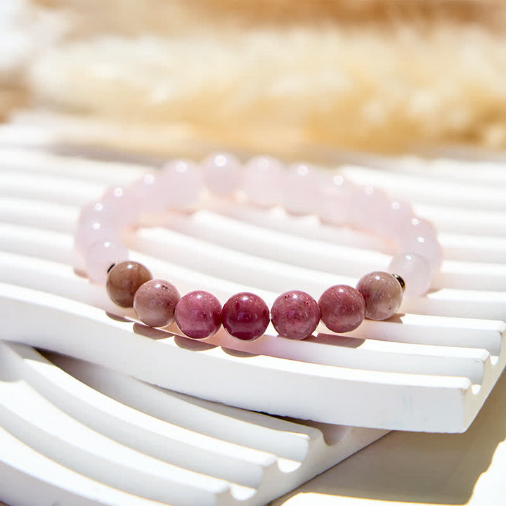 Bracciale Olivenorma in perline di quarzo rosa naturale rodonite 