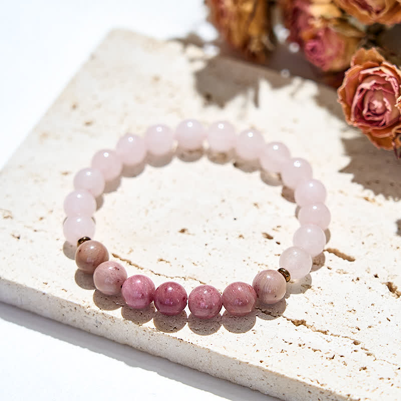 Bracciale Olivenorma in perline di quarzo rosa naturale rodonite 
