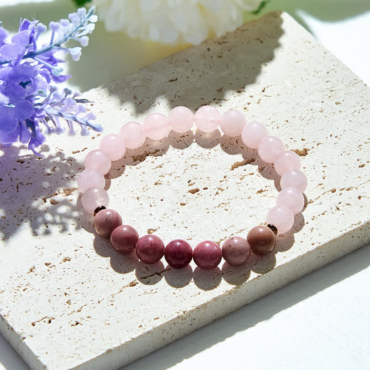 Bracciale Olivenorma in perline di quarzo rosa naturale rodonite 
