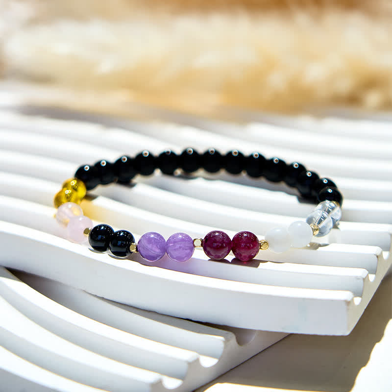 Bracciale Olivenorma in perline di cristallo di ossidiana naturale da 6 mm 