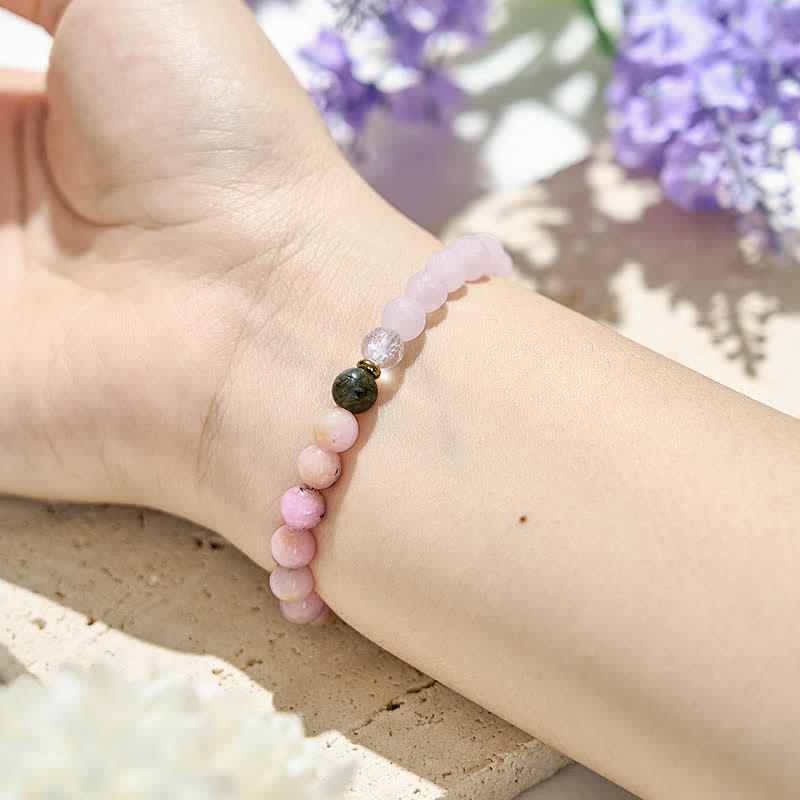 Bracciale di perline di labradorite rosa opale cristallo trasparente naturale Olivenorma 