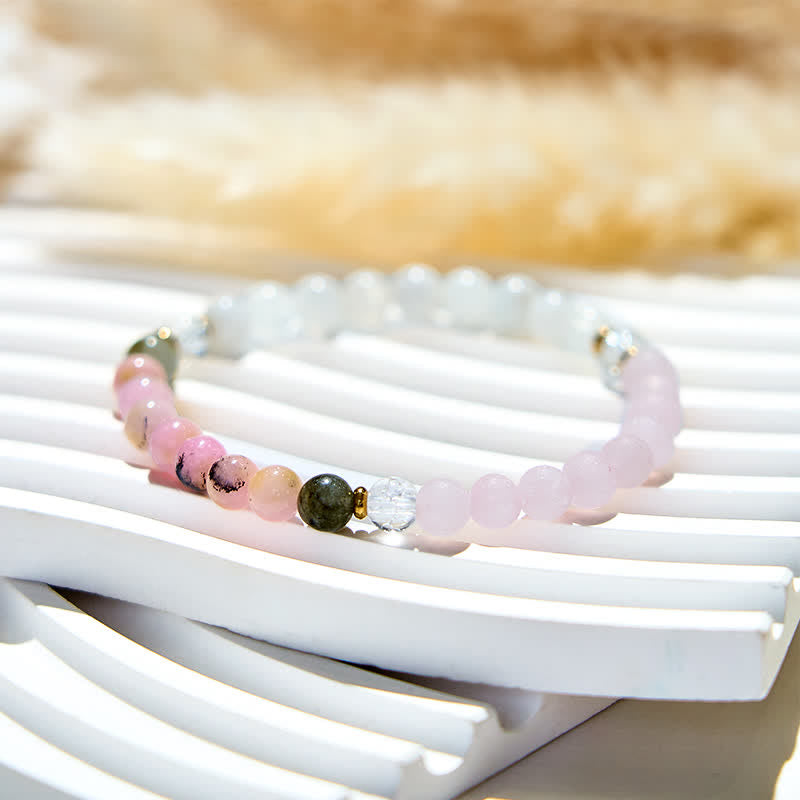 Bracciale di perline di labradorite rosa opale cristallo trasparente naturale Olivenorma 