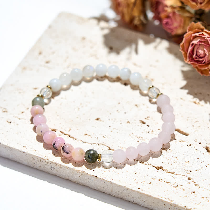 Bracciale di perline di labradorite rosa opale cristallo trasparente naturale Olivenorma 