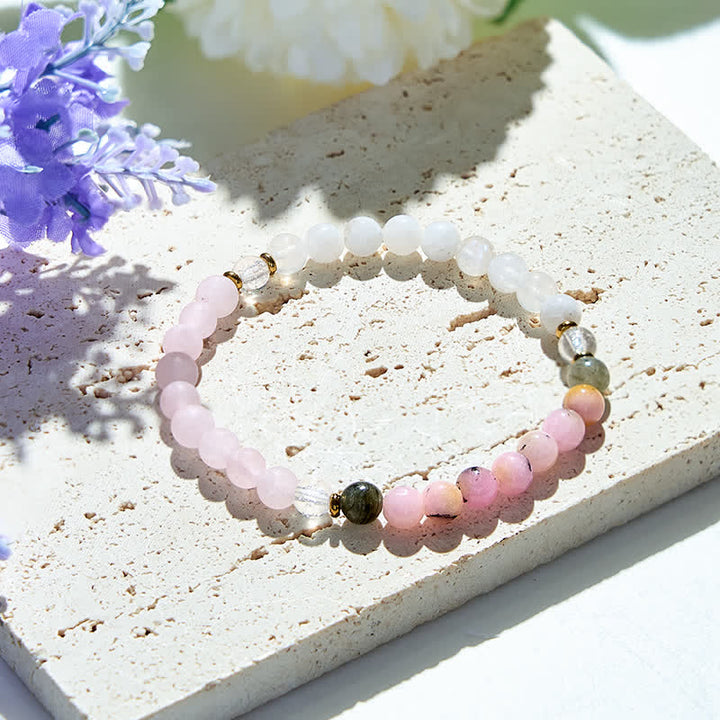 Bracciale di perline di labradorite rosa opale cristallo trasparente naturale Olivenorma 