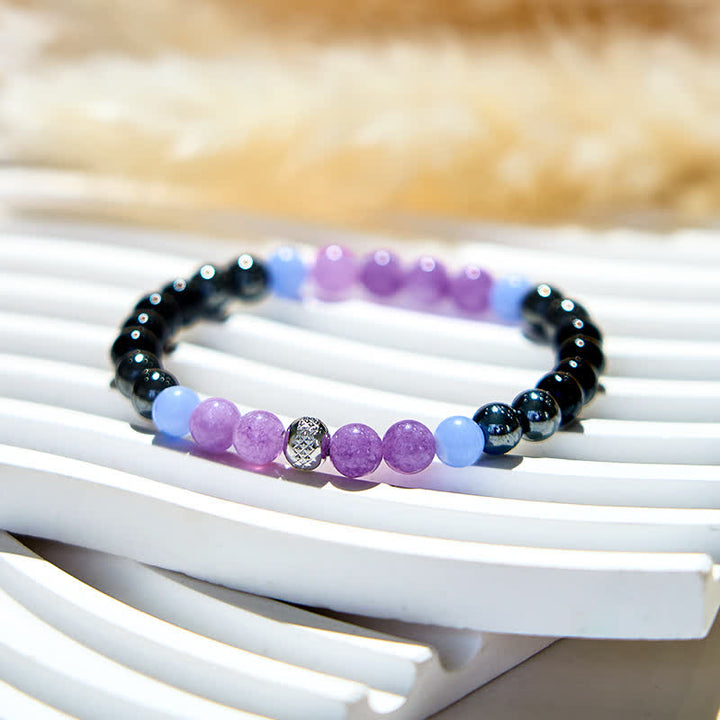 Bracciale Olivenorma con perle di ossidiana e ematite ametista naturale 