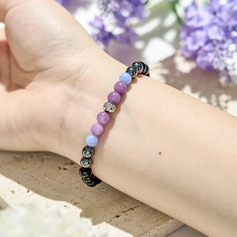 Bracciale Olivenorma con perle di ossidiana e ematite ametista naturale 
