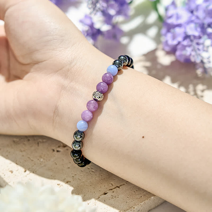 Bracciale Olivenorma con perle di ossidiana e ematite ametista naturale 