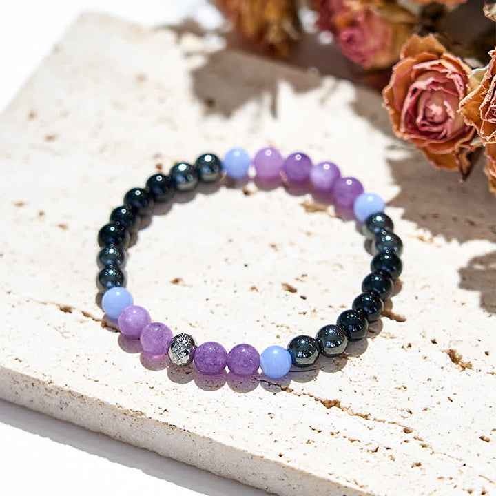 Bracciale Olivenorma con perle di ossidiana e ematite ametista naturale 