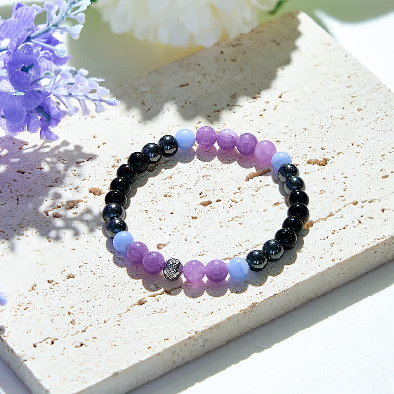Bracciale Olivenorma con perle di ossidiana e ematite ametista naturale 