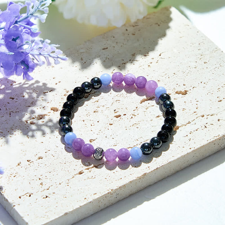 Bracciale Olivenorma con perle di ossidiana e ematite ametista naturale 