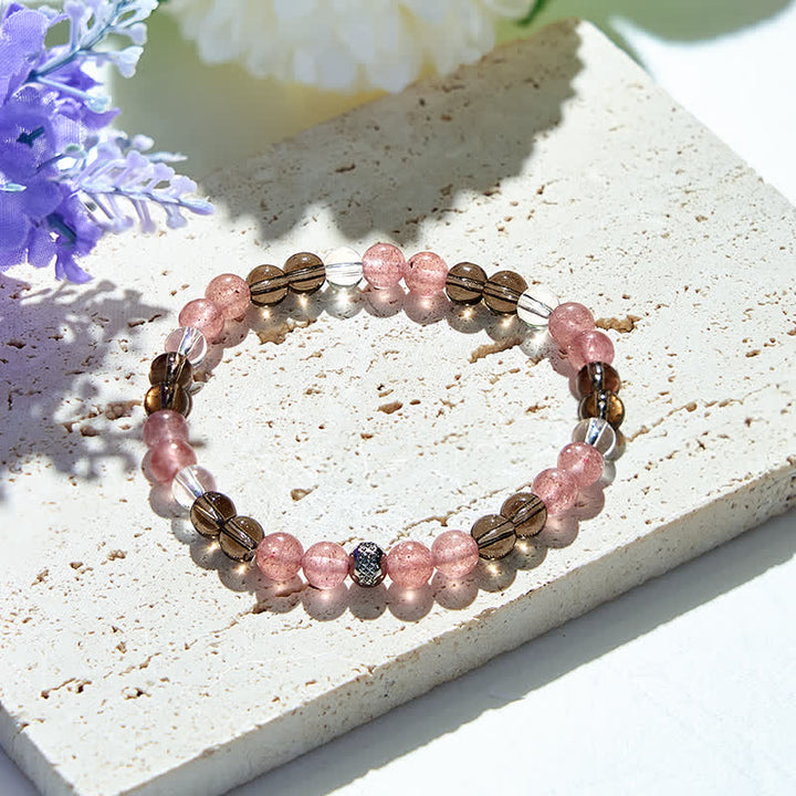 Bracciale Olivenorma con perline di quarzo fragola e occhio di tigre naturale 