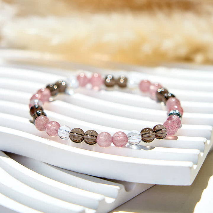 Bracciale Olivenorma con perline di quarzo fragola e occhio di tigre naturale 