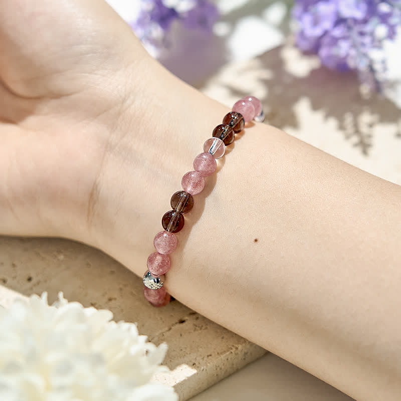 Bracciale Olivenorma con perline di quarzo fragola e occhio di tigre naturale 