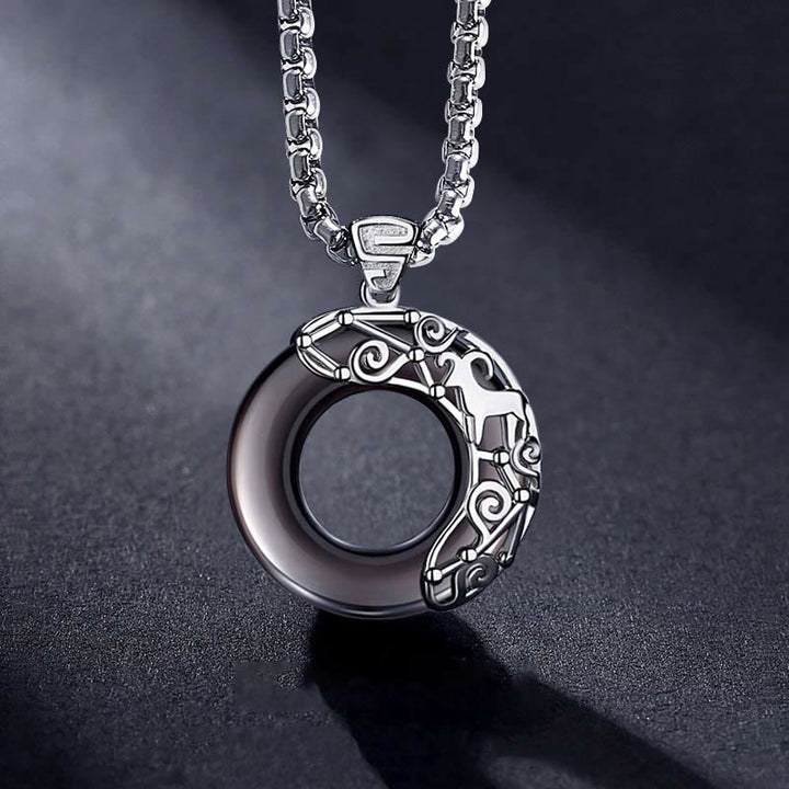 Collana con ciondolo zodiacale in ossidiana naturale Olivenorma