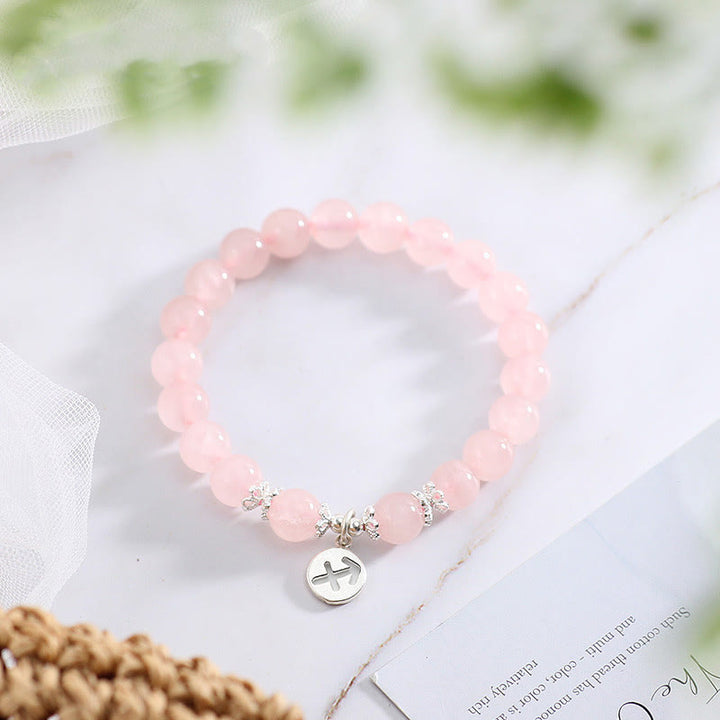 Olivenorma Braccialetto da donna carino con zodiaco in quarzo rosa naturale