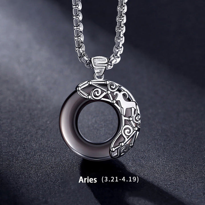 Collana con ciondolo zodiacale in ossidiana naturale Olivenorma