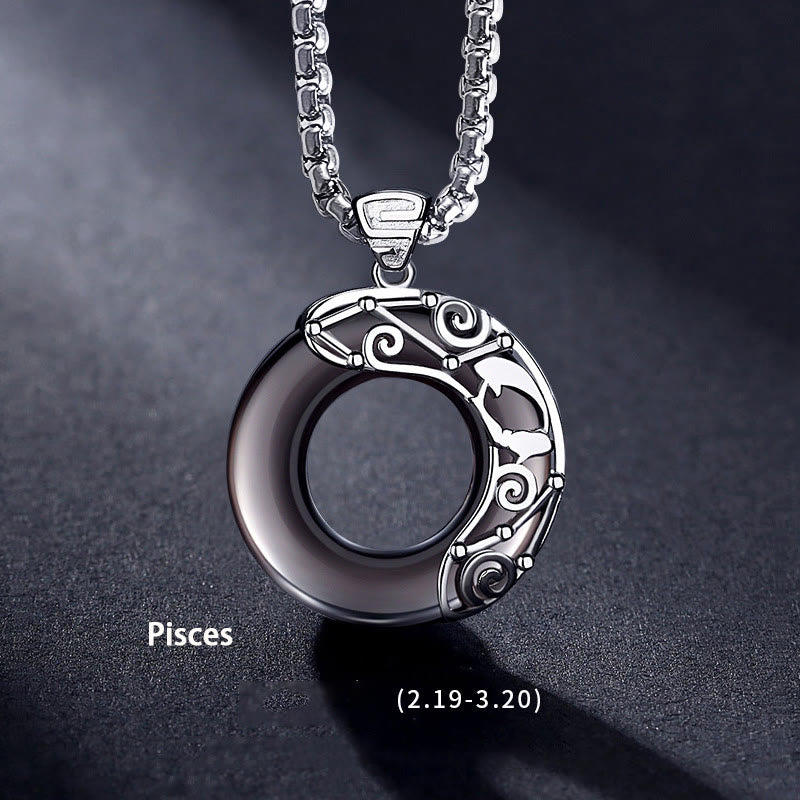 Collana con ciondolo zodiacale in ossidiana naturale Olivenorma