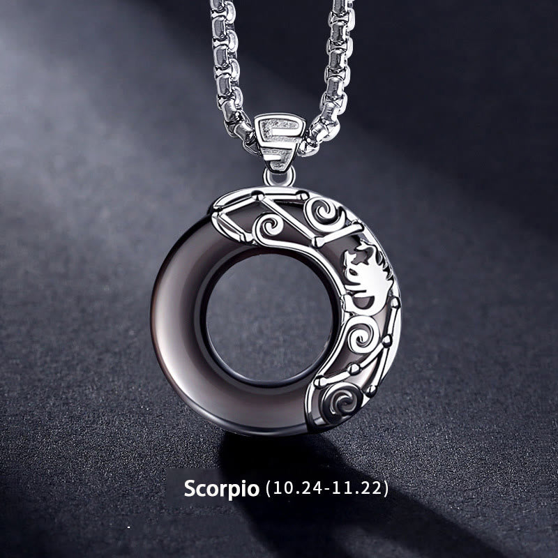 Collana con ciondolo zodiacale in ossidiana naturale Olivenorma