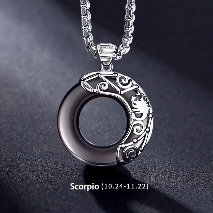 Collana con ciondolo zodiacale in ossidiana naturale Olivenorma
