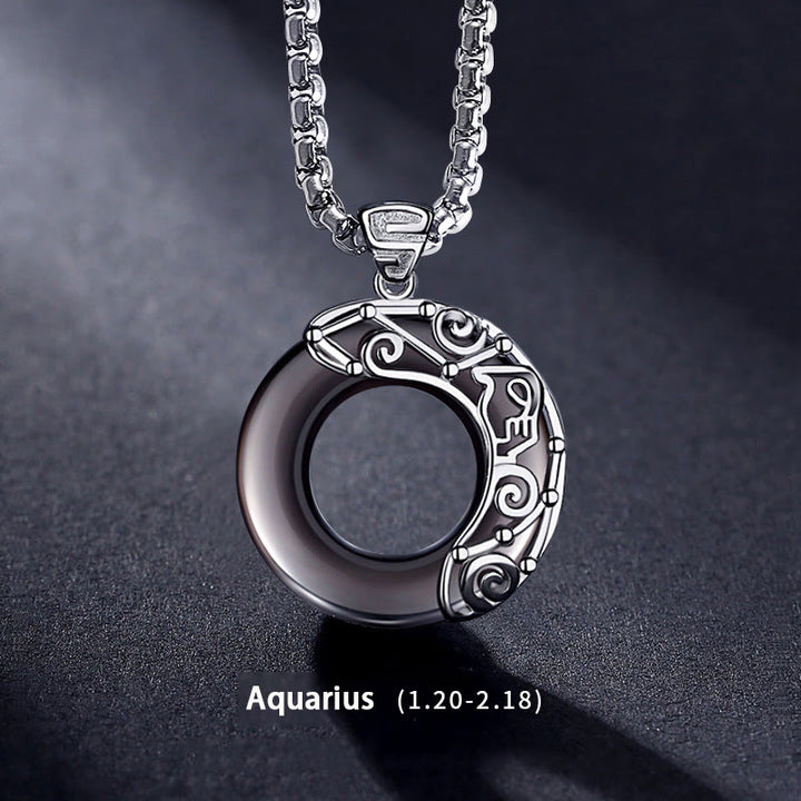 Collana con ciondolo zodiacale in ossidiana naturale Olivenorma