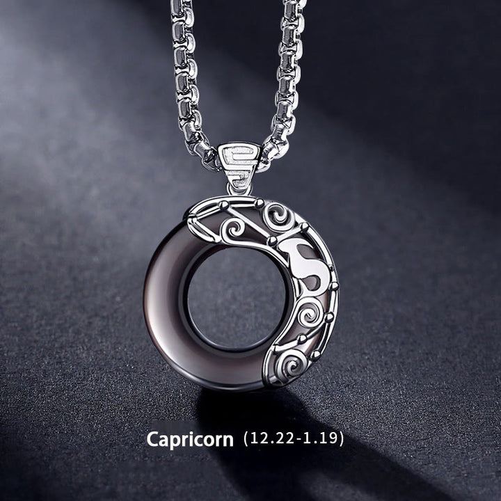 Collana con ciondolo zodiacale in ossidiana naturale Olivenorma