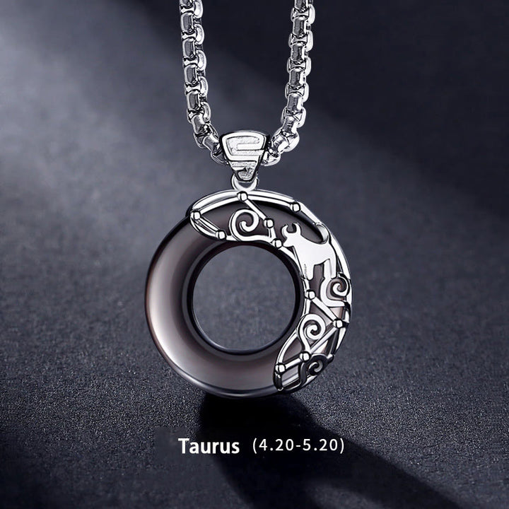 Collana con ciondolo zodiacale in ossidiana naturale Olivenorma