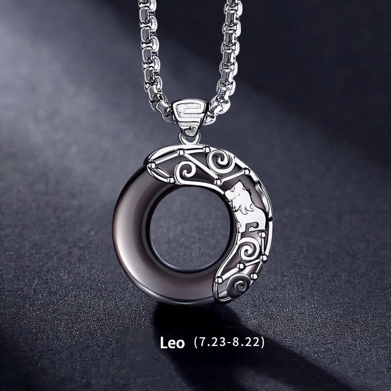 Collana con ciondolo zodiacale in ossidiana naturale Olivenorma