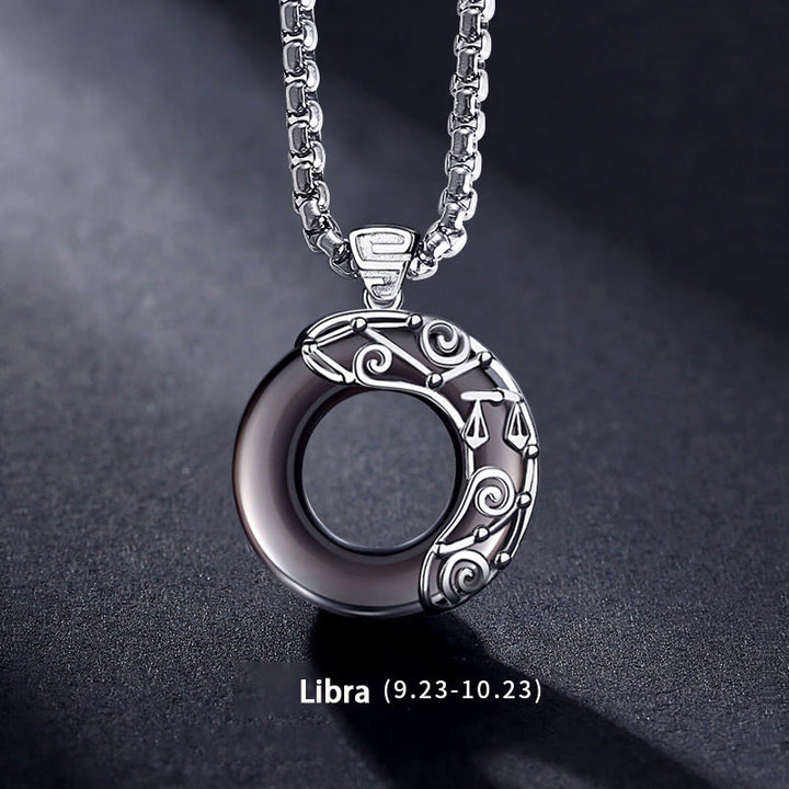 Collana con ciondolo zodiacale in ossidiana naturale Olivenorma