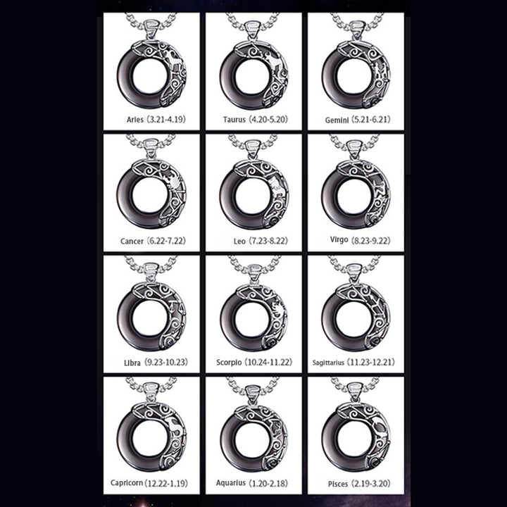 Collana con ciondolo zodiacale in ossidiana naturale Olivenorma