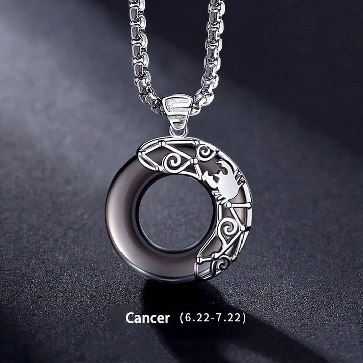 Collana con ciondolo zodiacale in ossidiana naturale Olivenorma