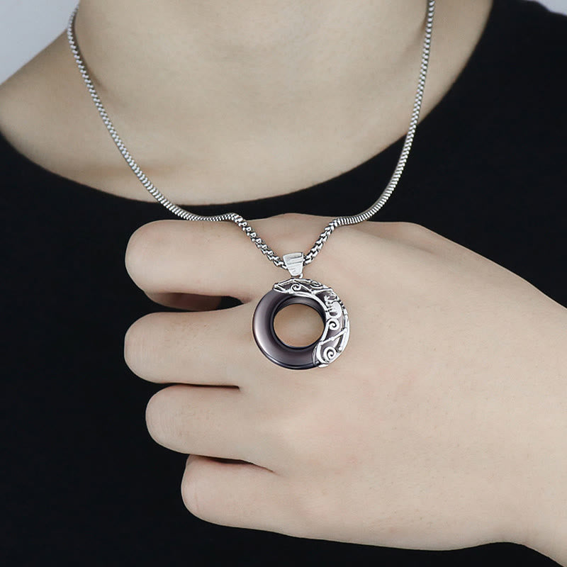 Collana con ciondolo zodiacale in ossidiana naturale Olivenorma