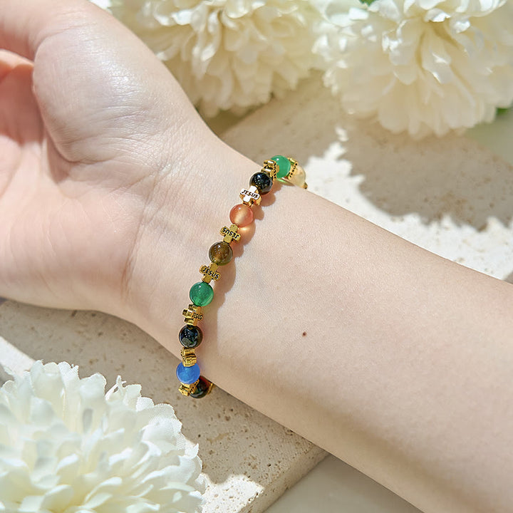Olivenorma Bracciale con perline a croce in metallo dorato e agata naturale da 6 mm 