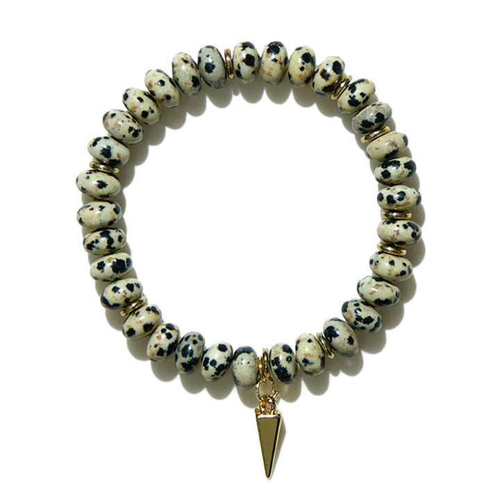 Bracciale con ciondolo triangolare in perline di diaspro dalmata Olivenorma