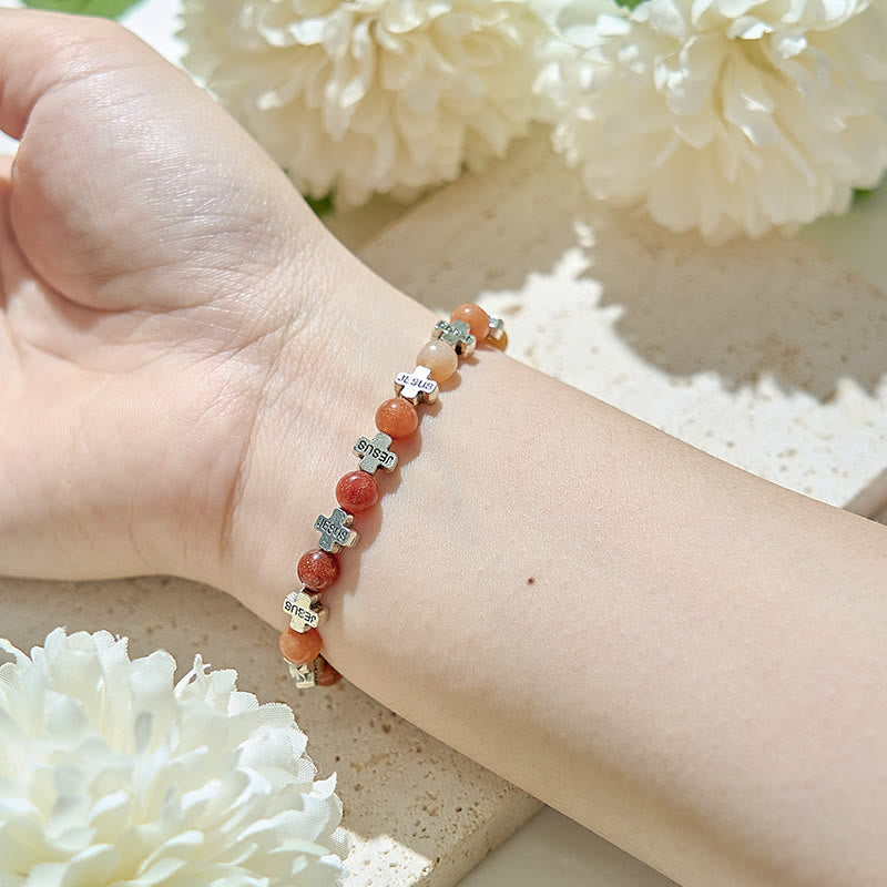 Bracciale Olivenorma con perline a croce in metallo e pietra arenaria Sunstone - image 1