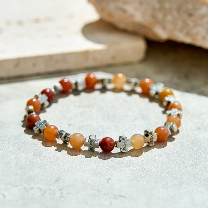 Bracciale Olivenorma con perline a croce in metallo e pietra arenaria Sunstone - image 3