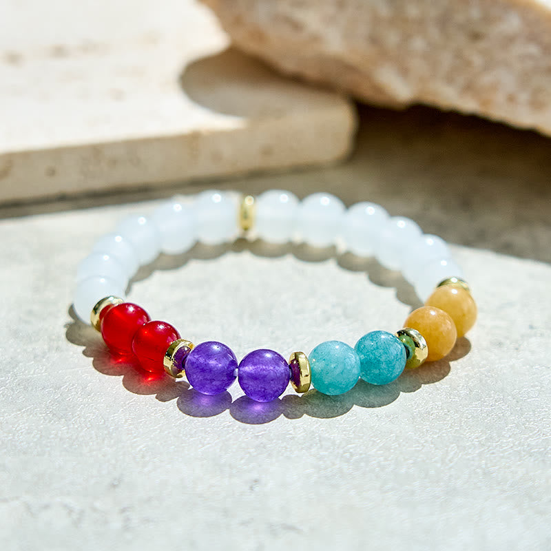 Bracciale Olivenorma con perline di cristallo trasparente, ametista naturale e acquamarina 
