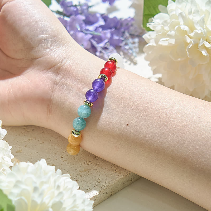 Bracciale Olivenorma con perline di cristallo trasparente, ametista naturale e acquamarina 