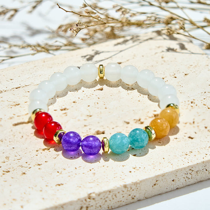 Bracciale Olivenorma con perline di cristallo trasparente, ametista naturale e acquamarina 