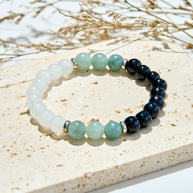Bracciale Olivenorma con perline di ossidiana amazzonite e cristallo trasparente 