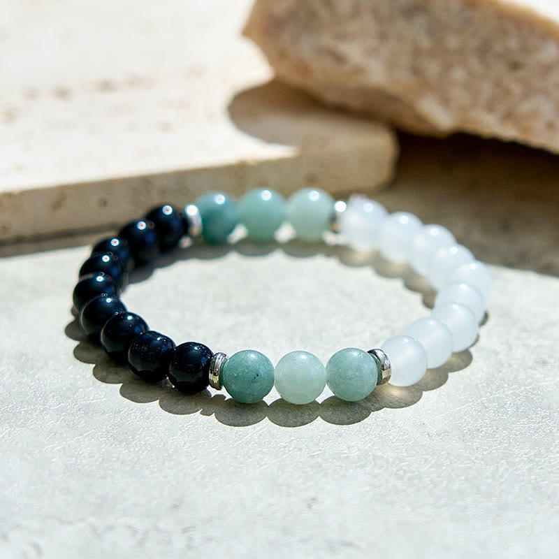 Bracciale Olivenorma con perline di ossidiana amazzonite e cristallo trasparente 