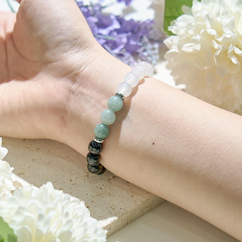 Bracciale Olivenorma con perline di ossidiana amazzonite e cristallo trasparente 