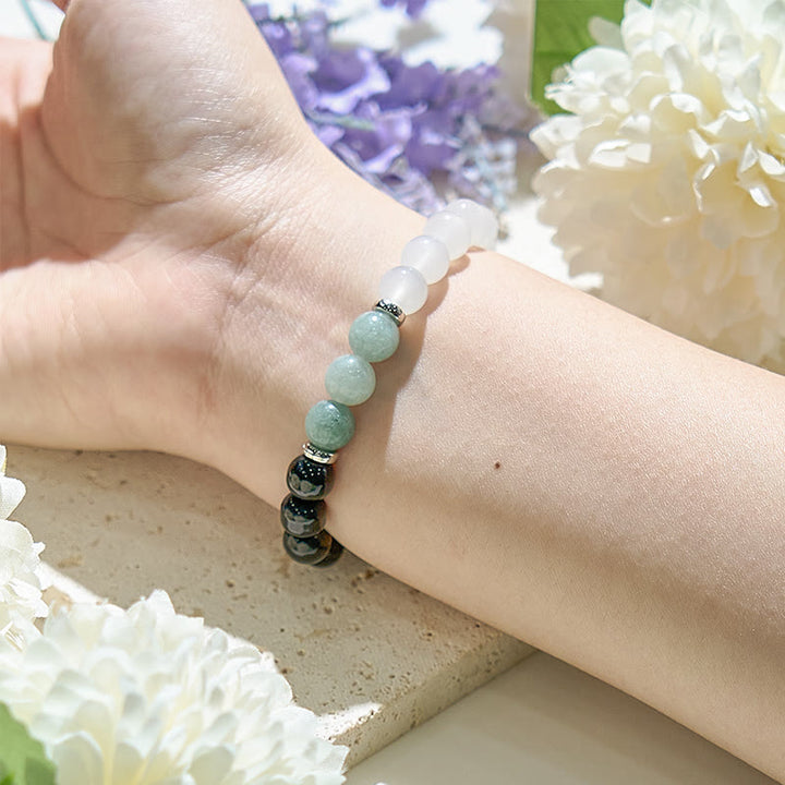Bracciale Olivenorma con perline di ossidiana amazzonite e cristallo trasparente 